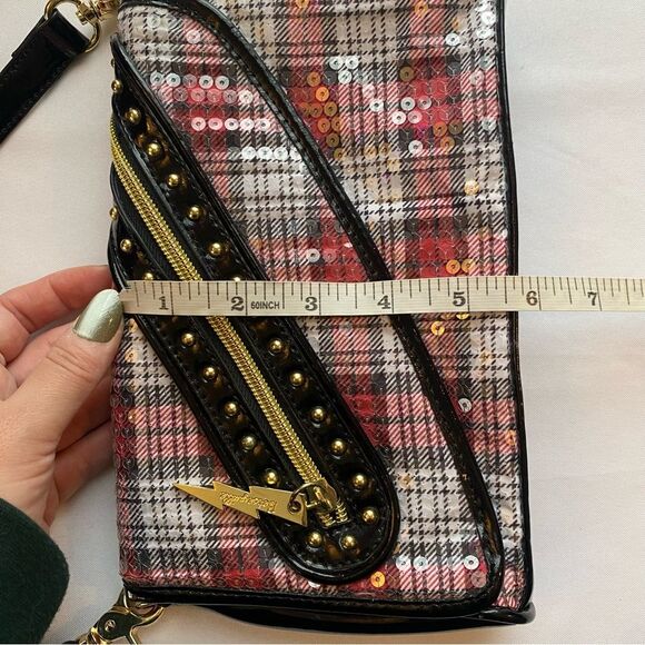 Y2K Betsey Johnson x Betseyville Black/ Red Plaid Tartan Sequined Clutch Purse - Picture 13 of 14